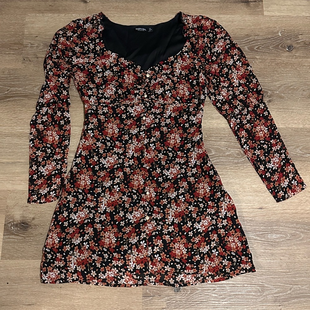 Nasty Gal Black and Red Floral Dress